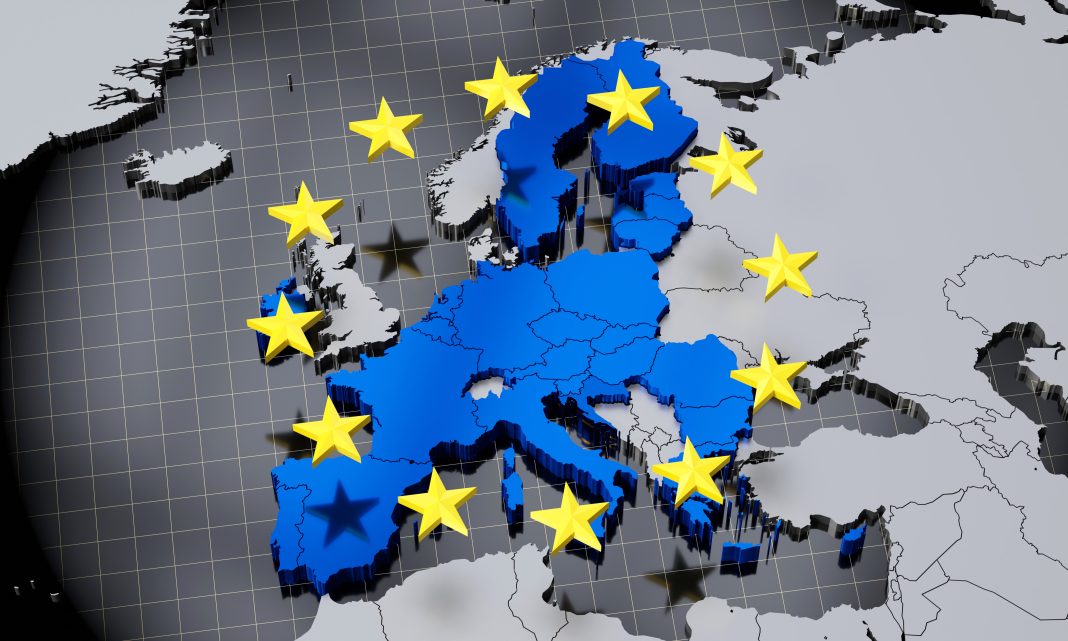 European Union map and flag - 3D illustration